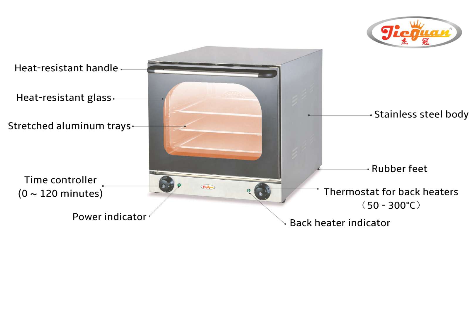 four à convection commercial en acier inoxydable avec 4 casseroles