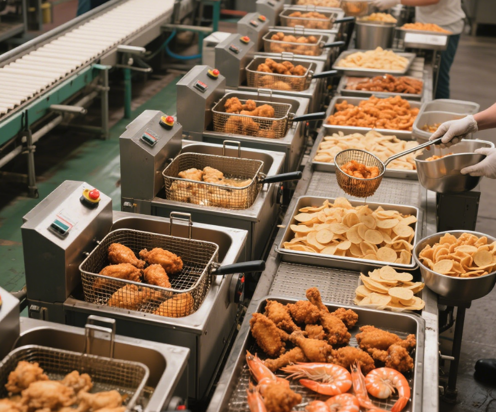 Aliments frits dans une friteuse